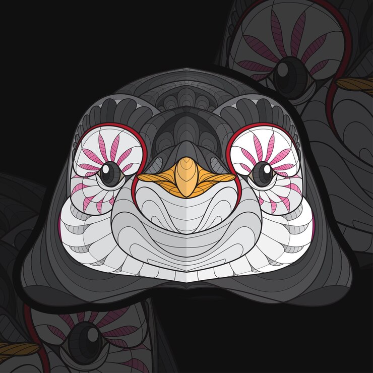 Vetor ilustração estilizada de pinguins de coloração de animais zentangle