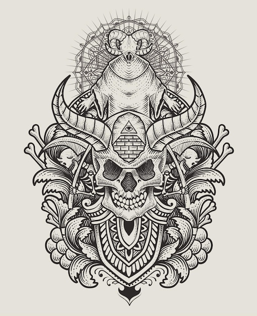 Ilustração estilo mandala de cabeça de lobo com ornamento de gravura