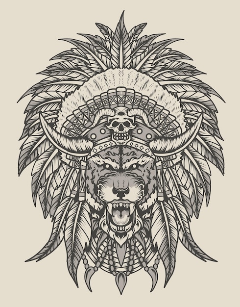 Vetor ilustração estilo monocromático de tigre apache indiano