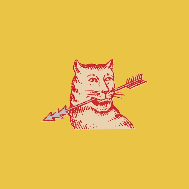 Ilustração estranha de tigre estranho com flecha na boca ilustração vintage