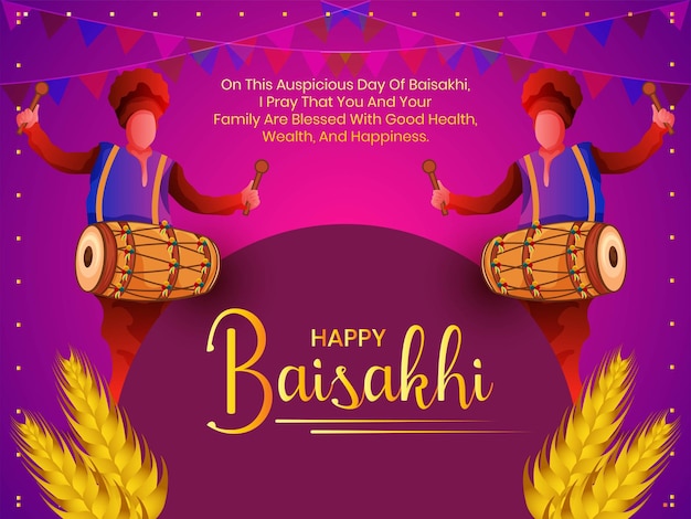 Ilustração feliz de baishakhi com homens dançando e tocando dhol