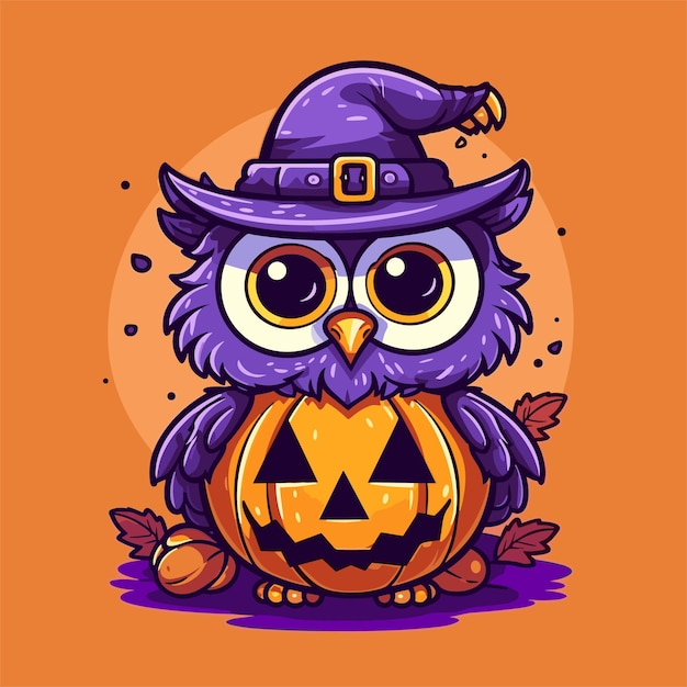 Vetor ilustração feliz de halloween com coruja e abóbora