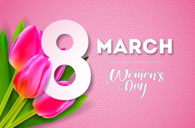 Ilustração feliz do dia das mulheres com buquê de tulipa