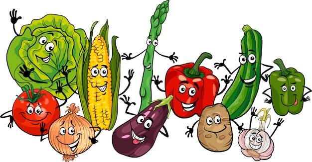 Ilustração feliz dos desenhos animados do grupo dos vegetais