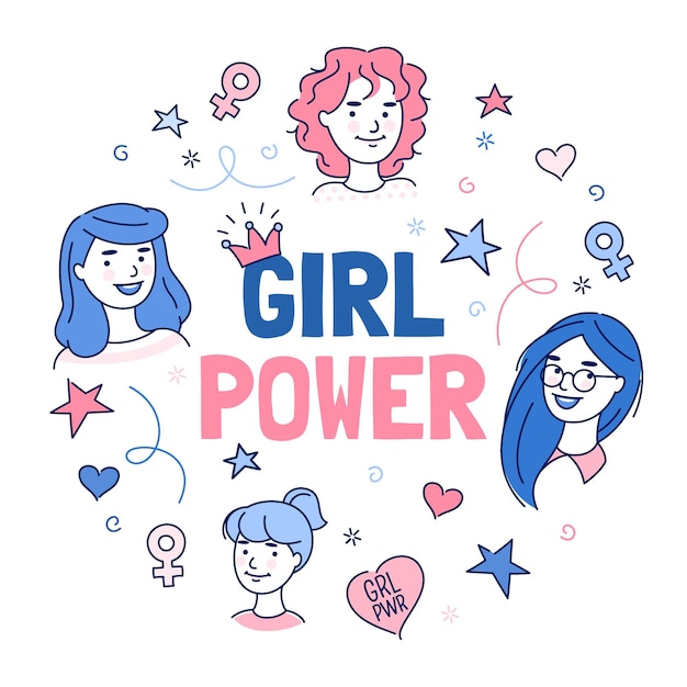 Ilustração feminista desenhada à mão sobre o poder feminino