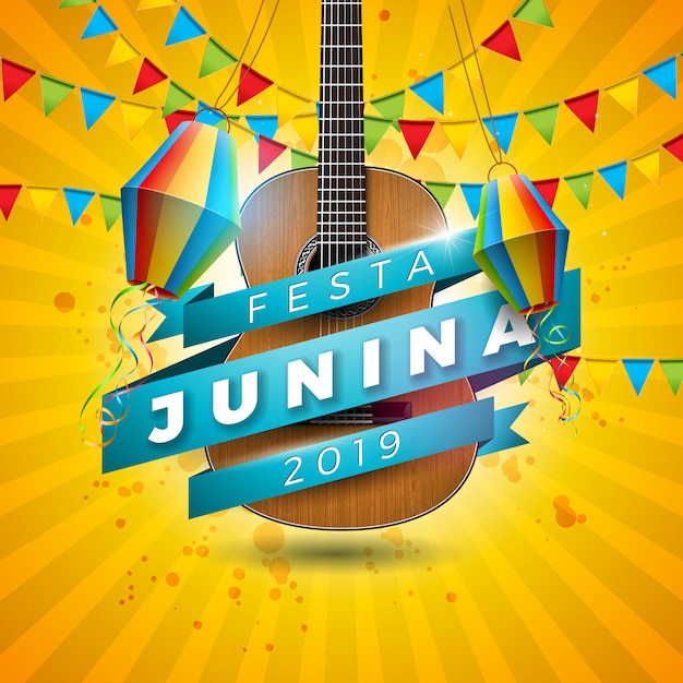 Ilustração festa junina com guitarra acústica