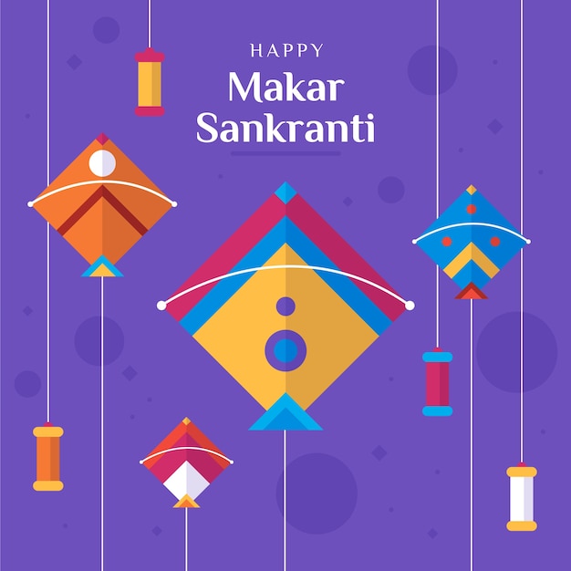 Ilustração flat happy makar sankranti