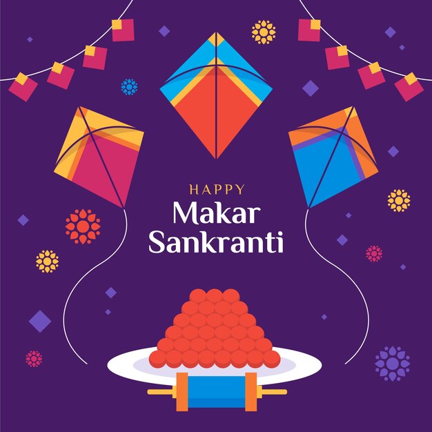 Ilustração Flat happy makar sankranti