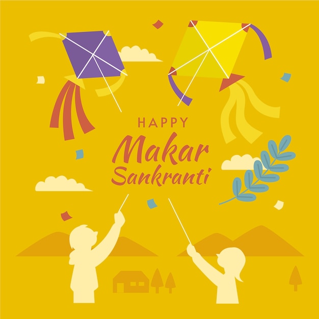 Ilustração flat happy makar sankranti