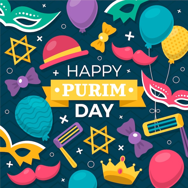 Ilustração Flat happy purim