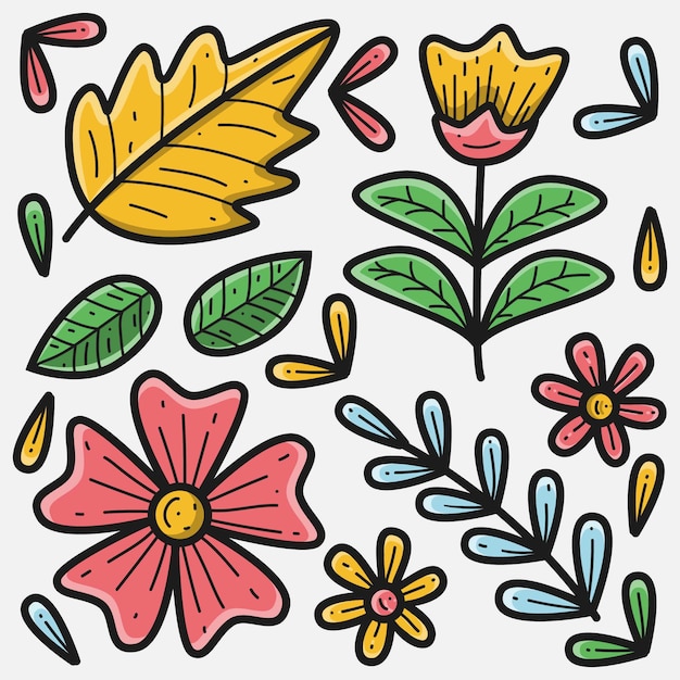 Vetor ilustração floral de doodle desenhado à mão