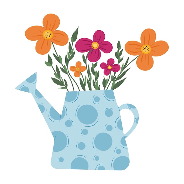 Ilustração floral de flores em jarro de água em fundo isolado