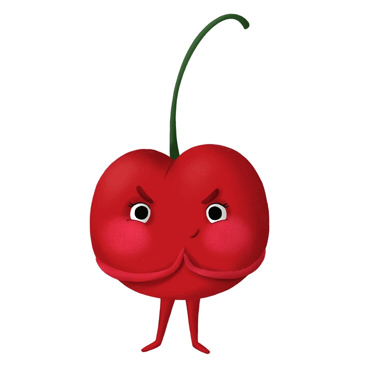 Vetor ilustração fofa com uma cereja complicada de desenho animado