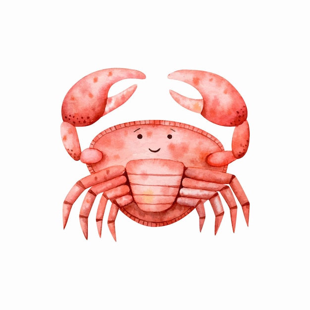 Ilustração fofa crabwatercolor isolada no fundo branco personagem animal estilizada de desenho animado