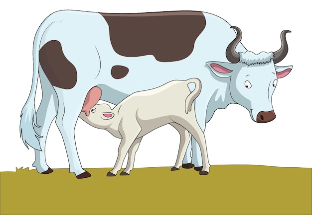 Ilustração fofa de bezerro e vaca