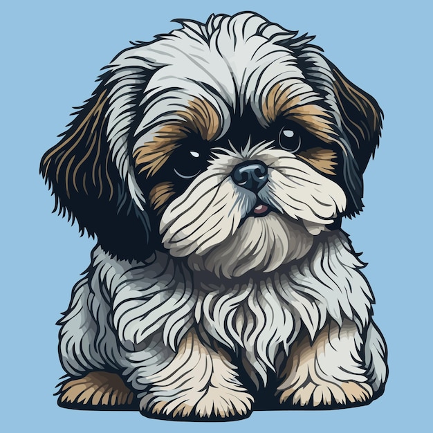 Ilustração fofa de cachorro Shih Tzu isolado em um fundo liso