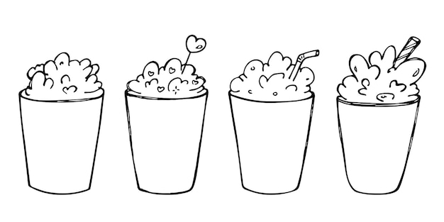 Ilustração fofa de milk-shake clipart de xícara simples conjunto de rabiscos de bebida bonita