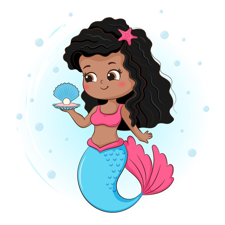 Ilustração fofa de sereia e concha