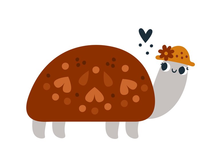 Vetor ilustração fofa para crianças com animal de desenho animado. bebê fofo tartaruga com ornamento floral
