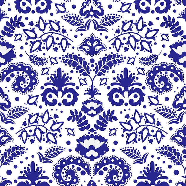 Ilustração folk tatar blue ornament seamless pattern