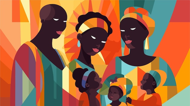 Ilustração fortalecedora de uma família da herança africana