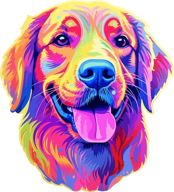 Ilustração golden retriever adesivo vetor cor neon