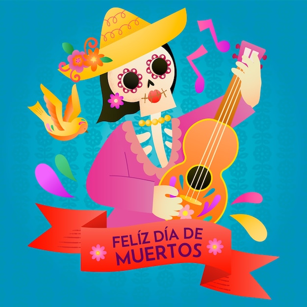 Vetor ilustração gradiente para a celebração do dia de muertos