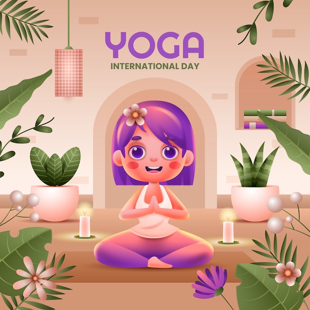 Ilustração gradiente para a celebração do dia internacional da ioga