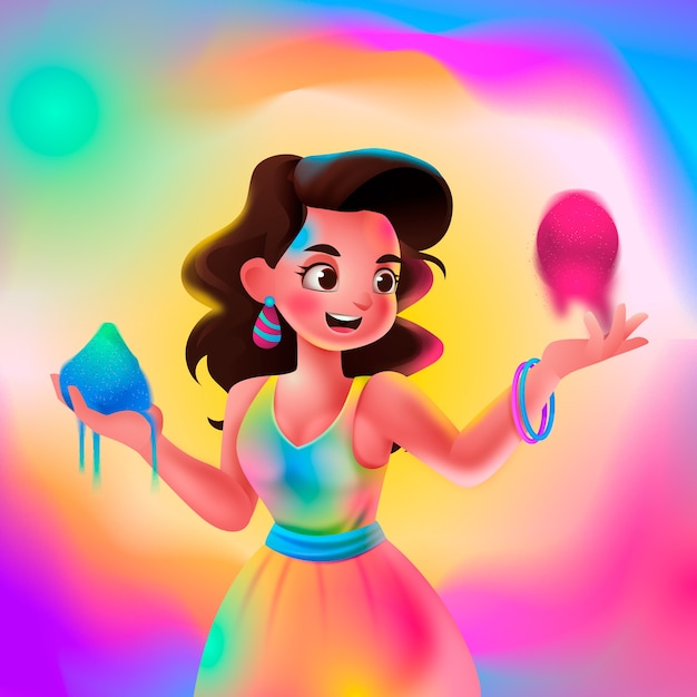 Ilustração gradiente para a celebração do festival holi.