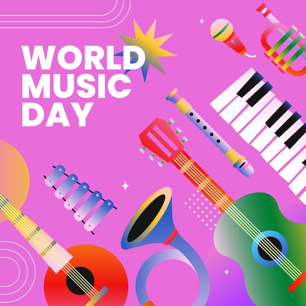 Vetor ilustração gradiente para celebração do dia mundial da música