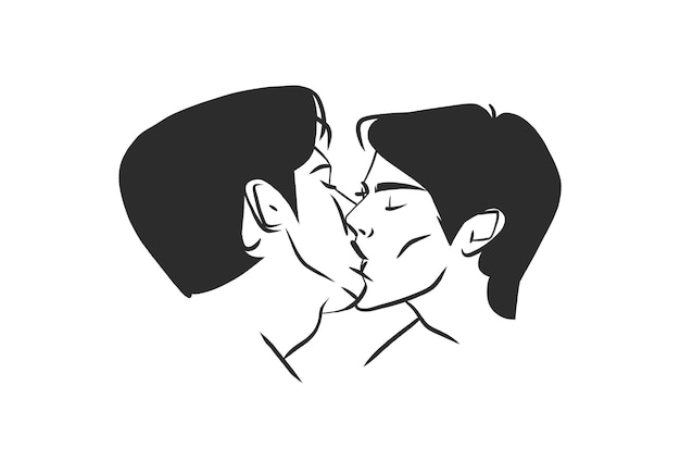 Vetor ilustração gráfica abstrata de vetor desenhado à mão modelo de cartões de dia dos namoradosretrato de casal gay lgbt se beijando definido na silhueta do coraçãocasal apaixonado se beijando juntosdia dos namorados belo conceito de design