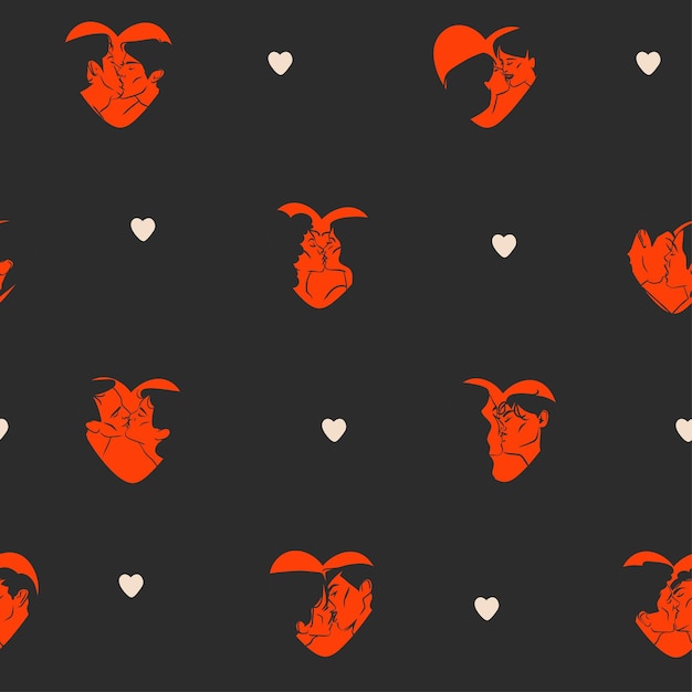 Ilustração gráfica abstrata vetorial desenhada à mão dia dos namorados desenhando beijando casal lgbt padrão perfeito em corações casal apaixonado se beijando juntos conceito de design lgbt dos namorados conceito de casal lgbt