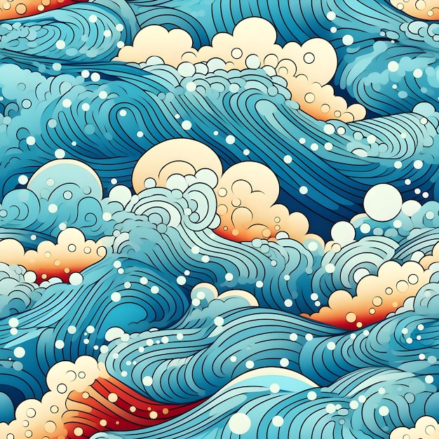 Vetor ilustração gráfica de ondas e pontos altamente detalhados padrão de cores brilhantes sem costura