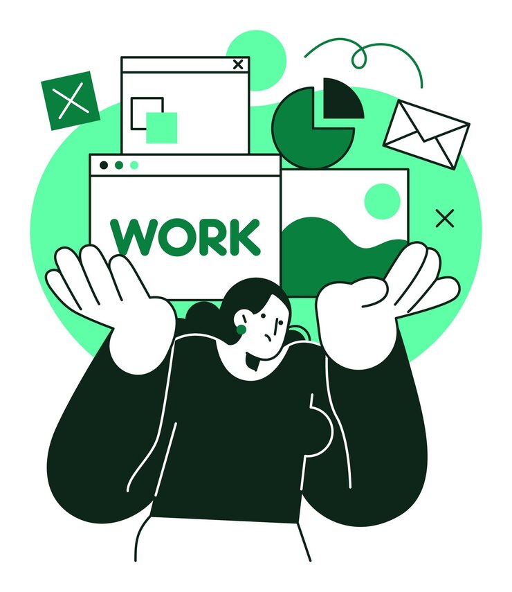 Vetor ilustração gráfica de uma pessoa estressada com uma quantidade excessiva de tarefas de trabalho