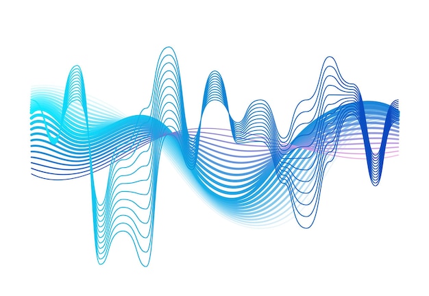 Vetor ilustração gráfica de vetor de amplitude de ondas sonoras realistas coloridas. efeito de movimento do equalizador digital gradiente colorido isolado no branco. forma de onda de áudio ou sinal eletrônico acústico.