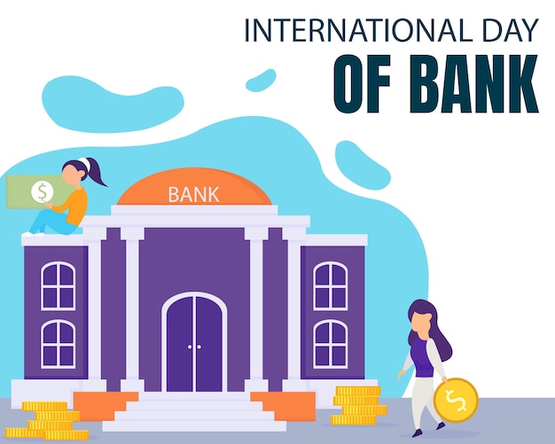 Ilustração gráfica vetorial de pessoas que trazem dinheiro para depositar no banco