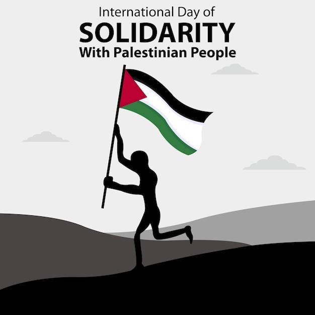 Vetor ilustração gráfica vetorial de silhueta de pessoas carregando bandeira da palestina em colinas