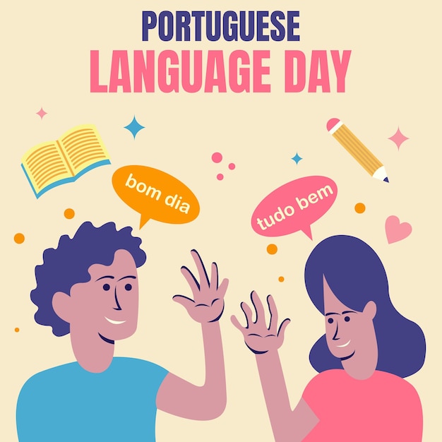 Vetor ilustração gráfica vetorial de um casal se comunicando em português