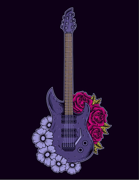 Ilustração guitarra elétrica com flor