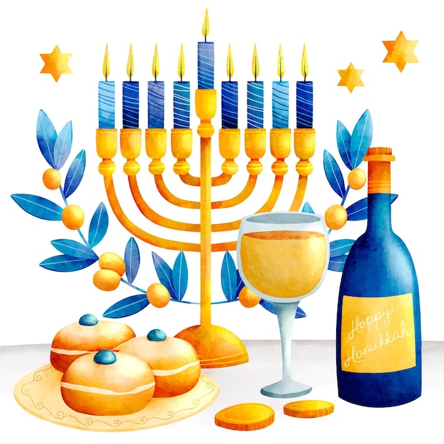 Ilustração hanukkah em aquarela