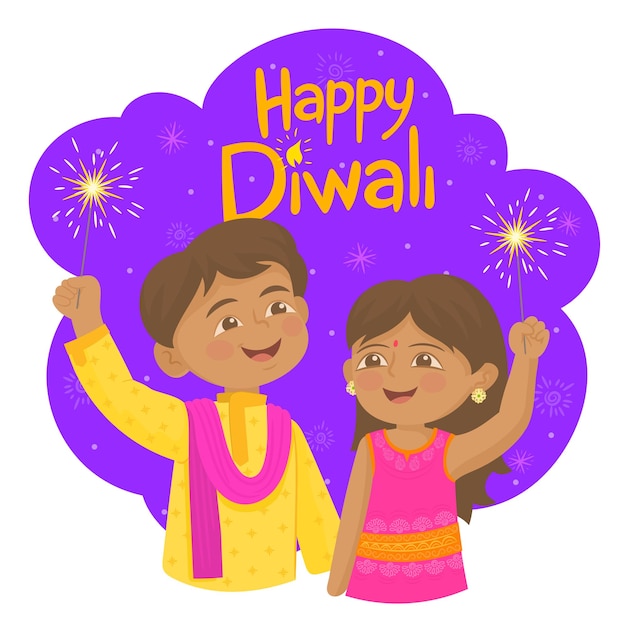 Ilustração hindu de diwali feliz com fogos de artifício de fundo para o festival da luz da índia