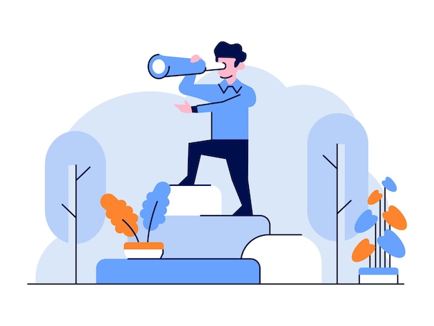 Ilustração Homem de negócios e finanças vendo a direção do futuro