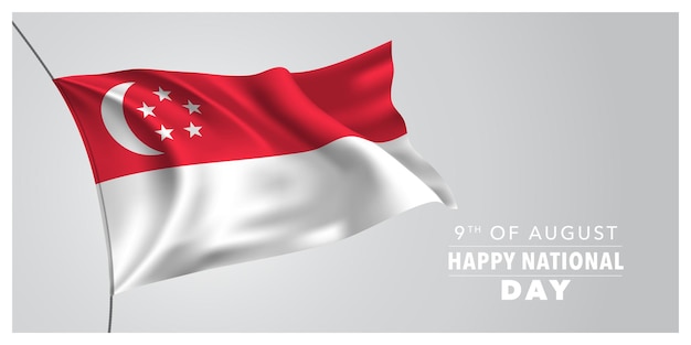 Ilustração horizontal da bandeira do cartão do feliz dia nacional de singapura