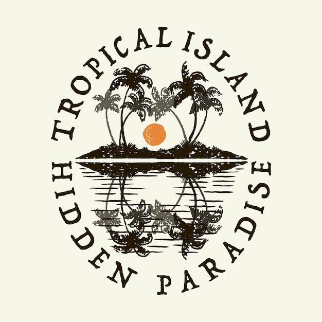 Vetor ilustração ilha de palmeiras gráfico design tropical mar vintage paraíso