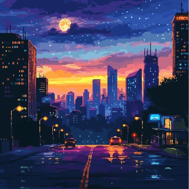 Vetor ilustração_in_retro_style_of_city_pixel_background