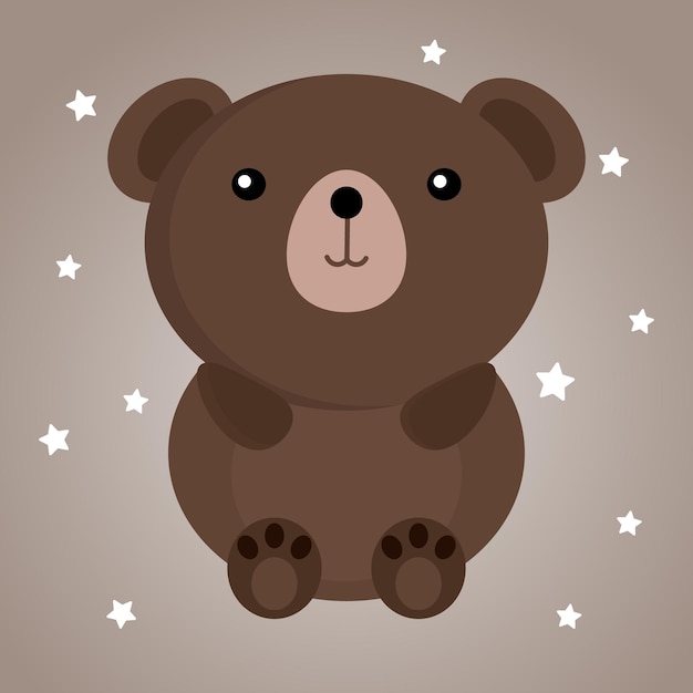 Vetor ilustração infantil filhote de urso fofo em um fundo suave com estrelas imprimir