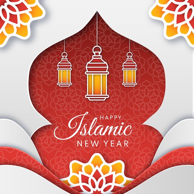 Vetor ilustração islâmica de ano novo estilo papel