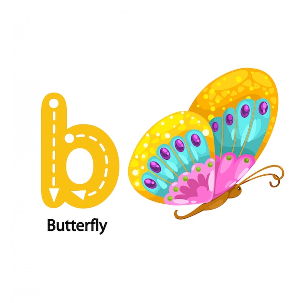 Ilustração isolada alfabeto letra b-borboleta.