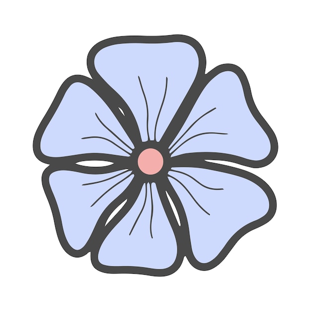 Ilustração isolada de flor de flor de doodle azul vetorial