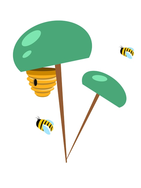 Ilustração isolada de uma colmeia em uma árvore em um fundo branco abelhas e colmeias